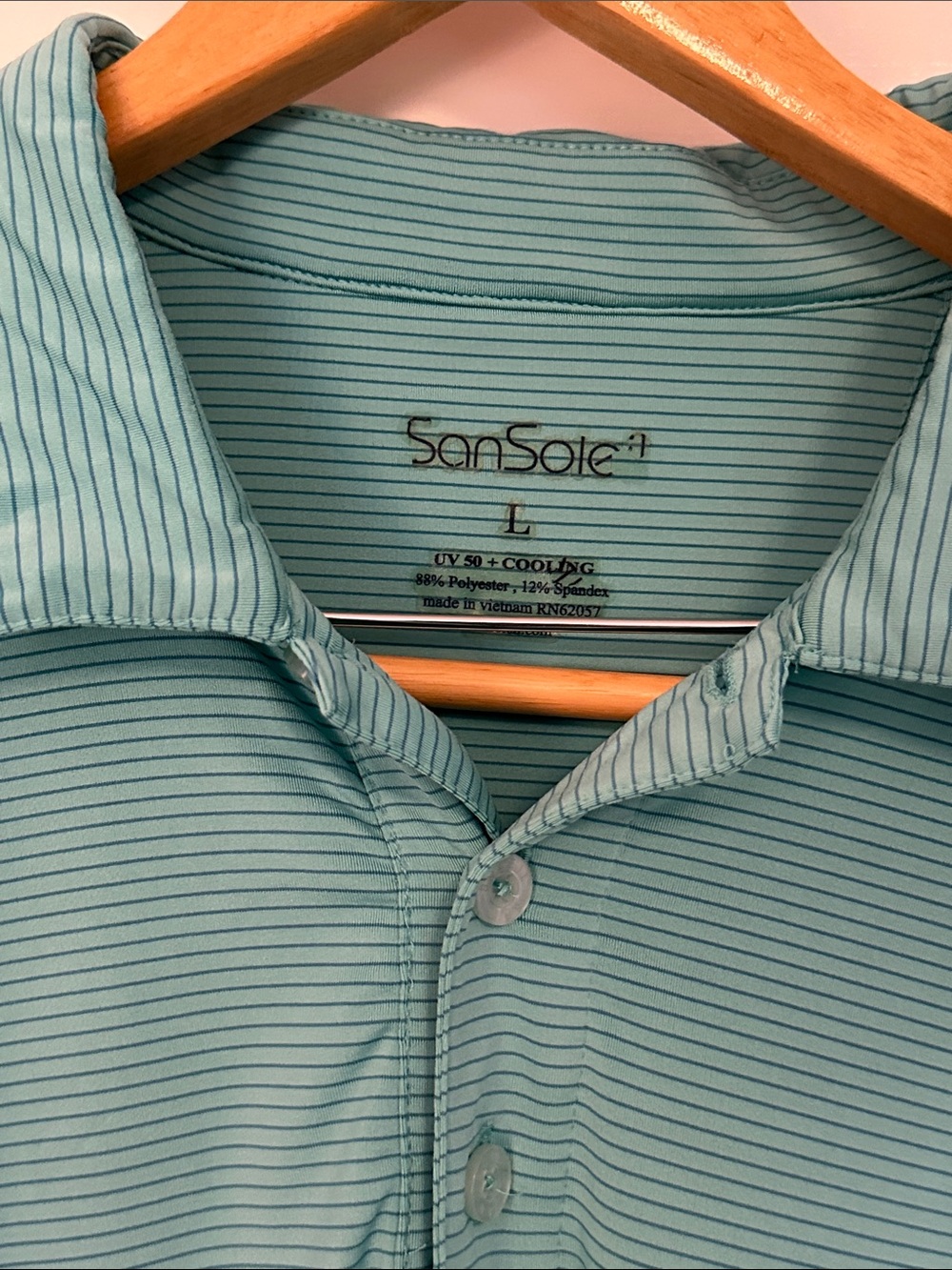 SanSoleil Men's Teal Micro-Striped Polo Shirt - L